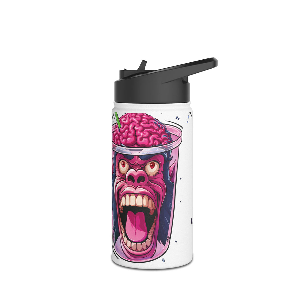 Monkey brain water bottle on white backgroud. pink monkey graphic